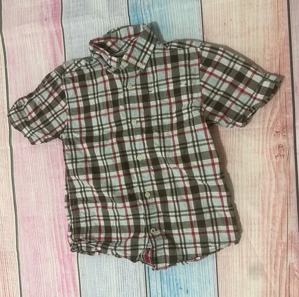 Gymboree Rescue Team Plaid Button Down Shirt Boys 5/6 Short Sleeve
